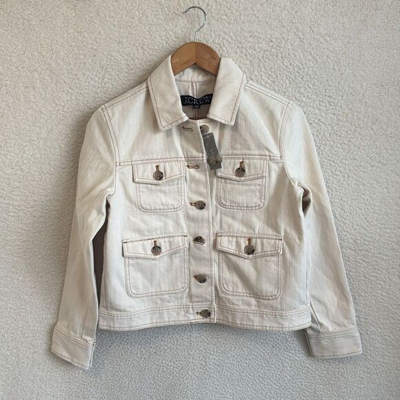 J Crew Lightweight canvas chore jacket in ecru herringbone Womens XS Stone Beige - Picture 2 of 10